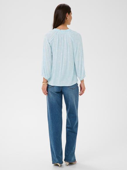 KAFFE Tine Amber Floral Billow Sleeve Top containing LENZING™ ECOVERO™ Viscose, Nantucket Breeze - view 2, Nantucket Breeze