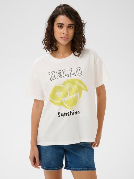 KAFFE Chelsea Hello Sunshine Graphic T-Shirt, Chalk, Chalk