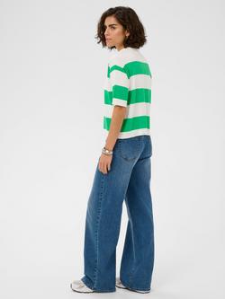 KAFFE Lizza Stripe Polo Knit Top, Chalk/Bright Green - view 2, Chalk/Bright Green