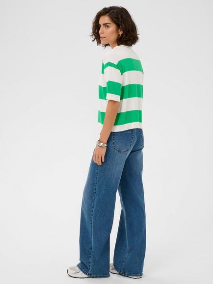KAFFE Lizza Stripe Polo Knit Top, Chalk/Bright Green - view 2, Chalk/Bright Green