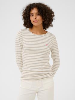 KAFFE Liddy Stripe Heart Top, Chalk/Feather Gray