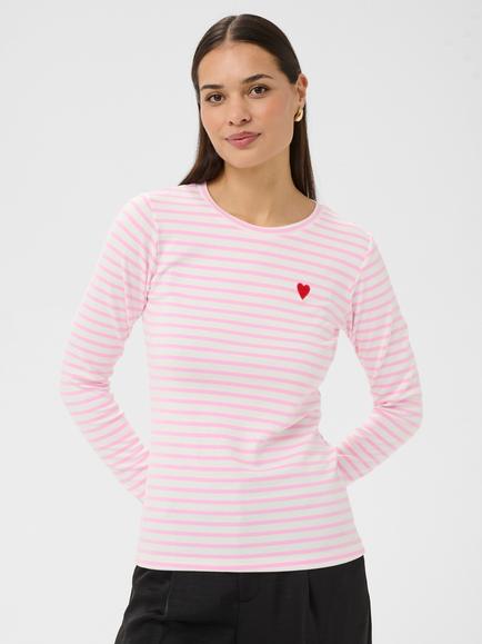 KAFFE Liddy Stripe Heart Top, Chalk/Pink Poppy