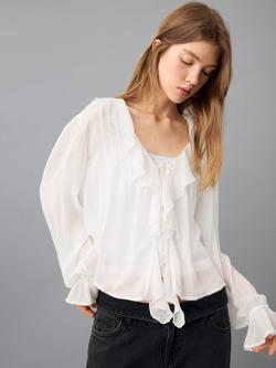 Mango Kids' Ona Ruffle Neck Blouse, White, White