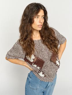 MOS MOSH Elio Argyle Linen Blend Cardigan, Coffee Quartz, Coffee Quartz