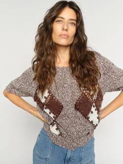 MOS MOSH Elio Argyle Linen Blend Cardigan, Coffee Quartz - view 2, Coffee Quartz