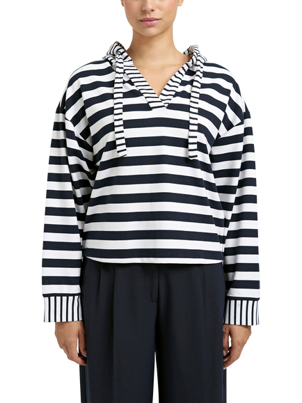 Smith & Soul Stripe Boxy Cropped Hoodie, Marine Blue/White, Marine Blue/White