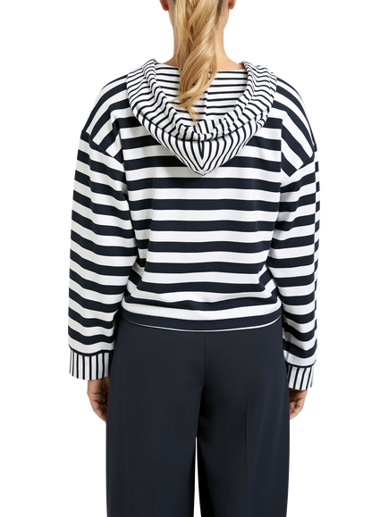 Smith & Soul Stripe Boxy Cropped Hoodie, Marine Blue/White - view 2, Marine Blue/White