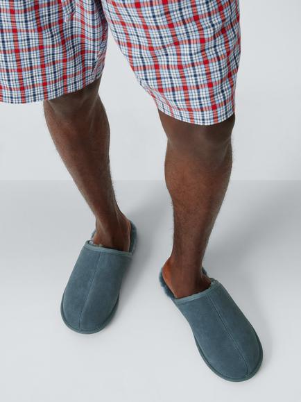 John Lewis Arran Suede Sherling Lined Slippers, Steel Blue - view 2, Steel Blue