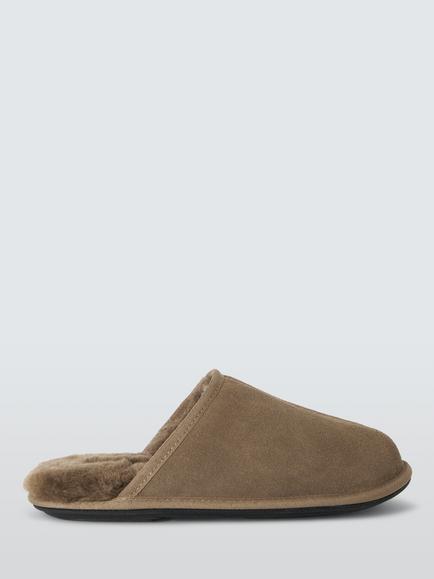 John Lewis Arran Suede Sherling Lined Slippers, Mouse, Mouse