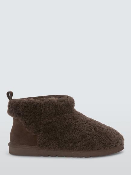 John Lewis Hirta Curly Shearling Slipper Boots, Dark Cocoa, Dark Cocoa
