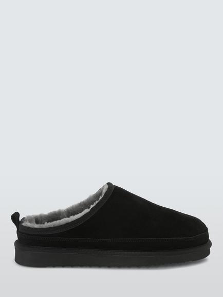 John Lewis Jura Suede Sherling Lined Slippers, Black, Black