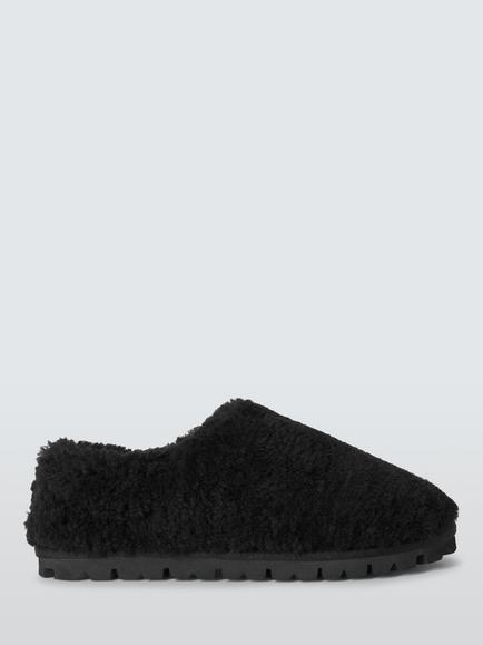 John Lewis Rousay Curly Shearling Slippers, Black, Black