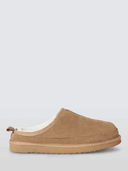 John Lewis Jura Suede Sherling Lined Slippers, Sand, Sand