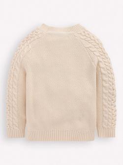 Mini Boden Kids' Cable Knit Embroidered Jumper, Warm Ivory - view 2, Warm Ivory