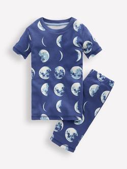 Mini Boden Kids' Snug Short John Pyjamas, Navy Moon Phases, Navy Moon Phases