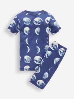 Mini Boden Kids' Snug Short John Pyjamas, Navy Moon Phases - view 2, Navy Moon Phases