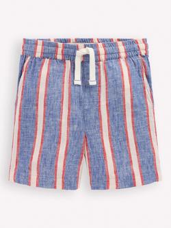 Mini Boden Kids' Linen Blend Drawstring Shorts, Triple Stripe, Triple Stripe