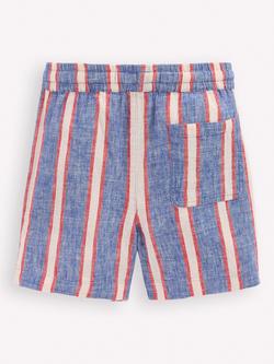 Mini Boden Kids' Linen Blend Drawstring Shorts, Triple Stripe - view 2, Triple Stripe