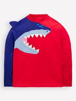 Mini Boden Kids' Sun Safe Fun Rash Vest, Mars Red Shark, Mars Red Shark