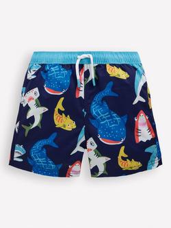 Mini Boden Kids' Swim Shorts, College Navy Sharks, College Navy Sharks