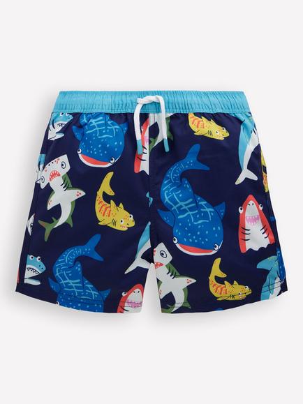 Mini Boden Kids' Swim Shorts, College Navy Sharks, College Navy Sharks