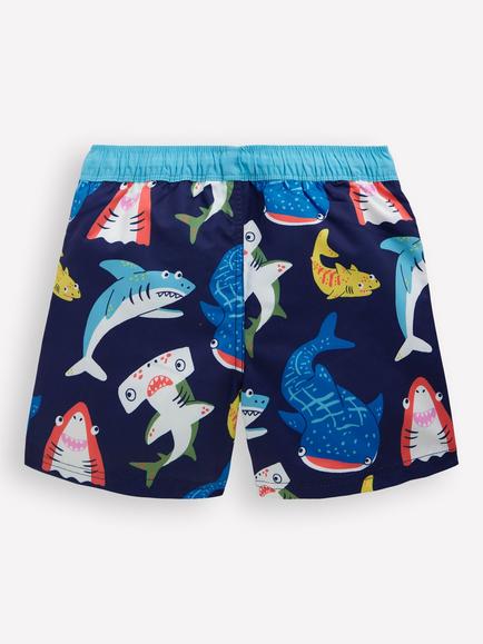 Mini Boden Kids' Swim Shorts, College Navy Sharks - view 2, College Navy Sharks