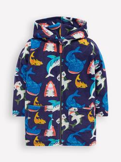 Mini Boden Kids' Towelling Zip-up Robe, College Navy Sharks, College Navy Sharks