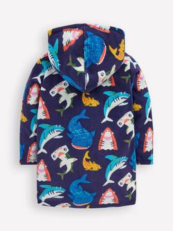 Mini Boden Kids' Towelling Zip-up Robe, College Navy Sharks - view 2, College Navy Sharks