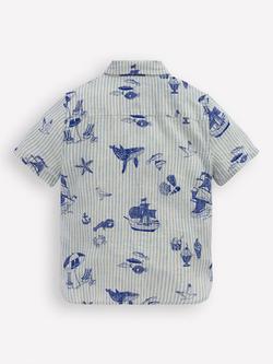 Mini Boden Kids' Linen Blend Short Sleeve Shirt, Stripe Seaside - view 2, Stripe Seaside
