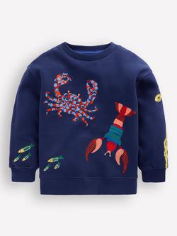 Mini Boden Kids' Cotton Embroidered Sweatshirt, Navy Seacreatures, Navy Seacreatures