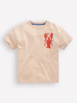 Mini Boden Kids' Cotton Front & Back Graphic T-Shirt, Oatmeal Crustaceans, Oatmeal Crustaceans