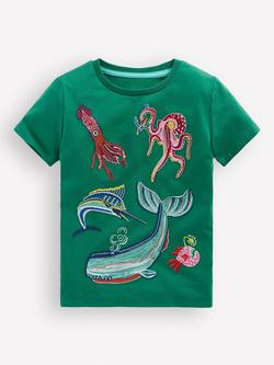 Mini Boden Kids' Cotton Superstitch Glow-In-tha-Dark Sea Creatures T-Shirt, Alpine Green, Alpine Green