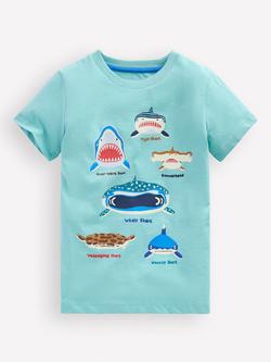 Mini Boden Kids' Cotton Glow-In-tha-Dark T-Shirt, Nile Blue Sharks, Nile Blue Sharks