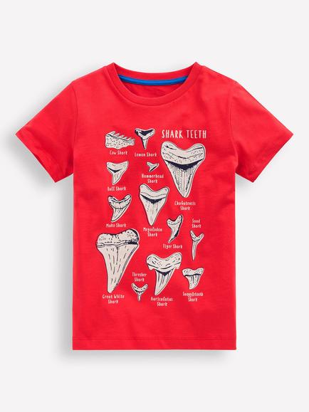 Mini Boden Kids' Cotton Glow-In-tha-Dark T-Shirt, Coral Sharks Teeth, Coral Sharks Teeth