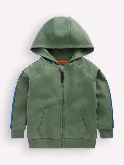 Mini Boden Kids' Raglan Zip Through Hoodie, Khaki, Khaki