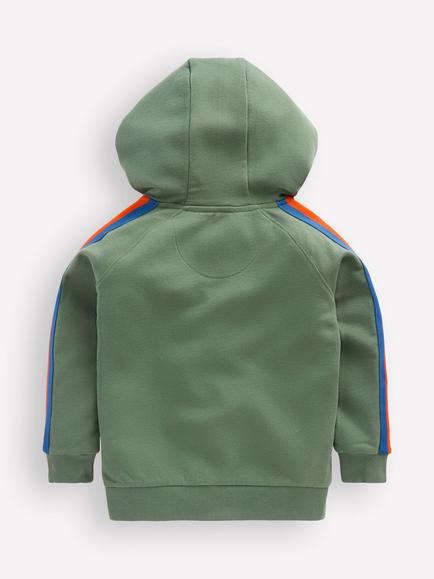 Mini Boden Kids' Raglan Zip Through Hoodie, Khaki - view 2, Khaki