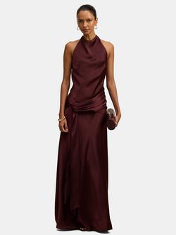 Forever New Petite Abby Halterneck Satin Maxi Dress, Berry, Berry