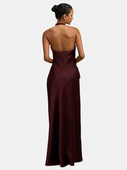 Forever New Petite Abby Halterneck Satin Maxi Dress, Berry - view 2, Berry