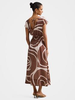 Forever New Petite Callie Abstract Ruched Midi Dress, Brown - view 2, Brown