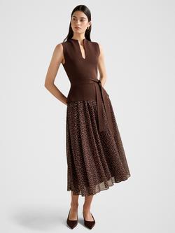 Forever New Catherine Knit Mix Midi Dress, Chocolate, Chocolate