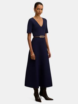 Forever New Petite Celia Belted Midi Dress, Navy, Navy