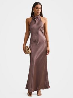 Forever New Clementine High Neck Satin Maxi Dress, Moonlight
