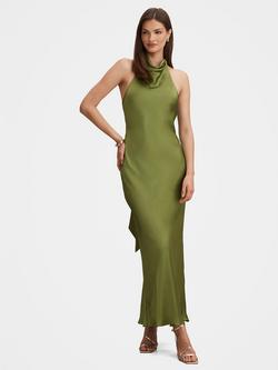 Forever New Clementine High Neck Satin Maxi Dress, Olive Green