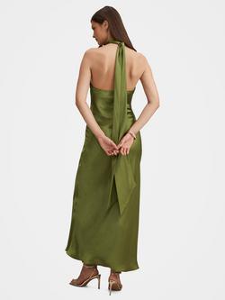 Forever New Clementine High Neck Satin Maxi Dress - view 2, Olive Green