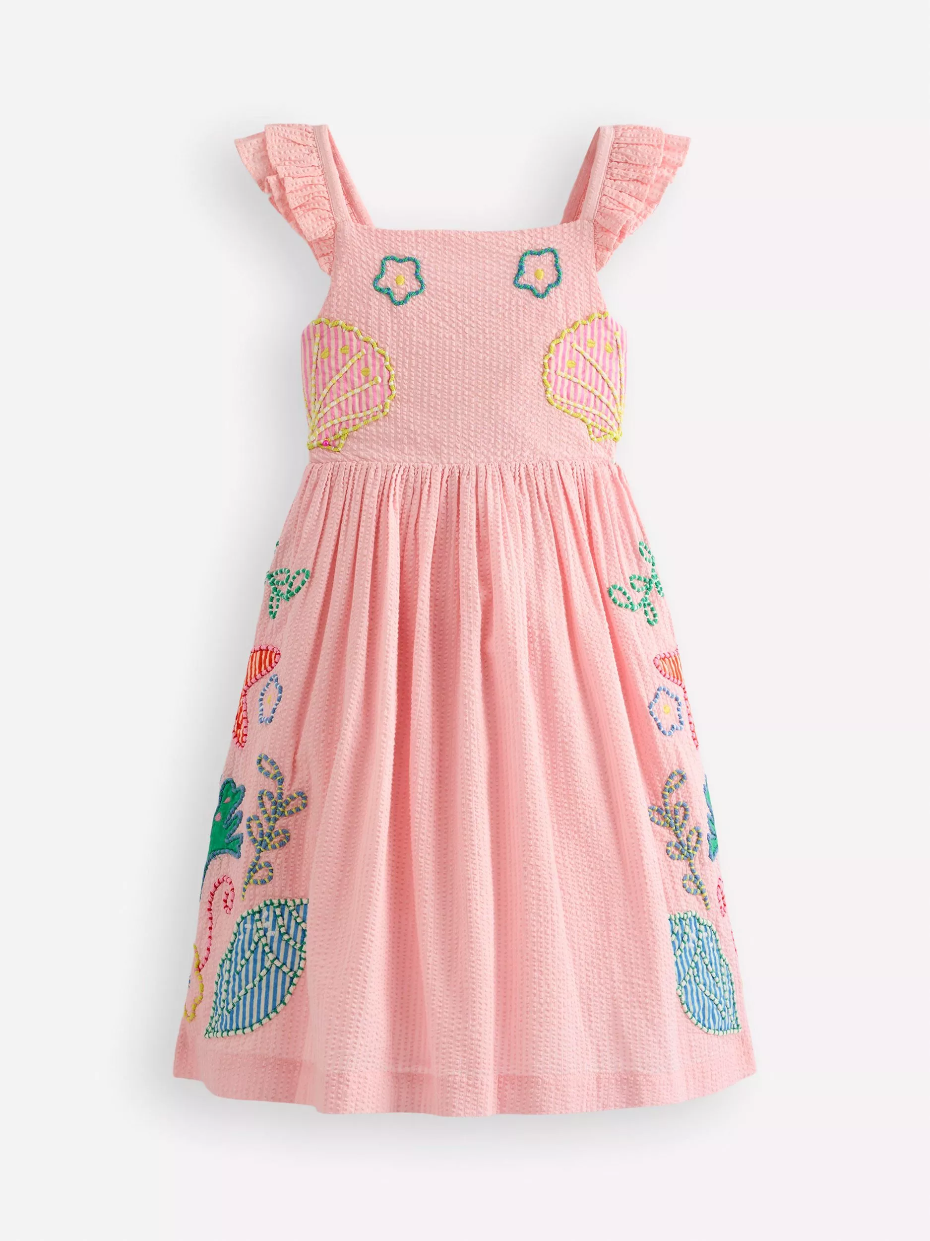 Mini Boden Kids' Annalisa Embroidered Flutter Sleeve Dress, Shells