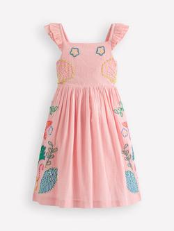 Mini Boden Kids' Annalisa Embroidered Flutter Sleeve Dress, Shells, Shells