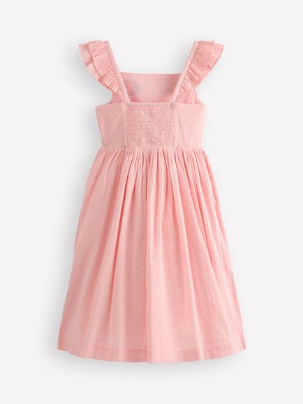 Mini Boden Kids' Annalisa Embroidered Flutter Sleeve Dress, Shells - view 2, Shells