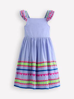 Mini Boden Kids' Annalisa Embroidered Flutter Sleeve Dress, Aztec Print, Aztec Print