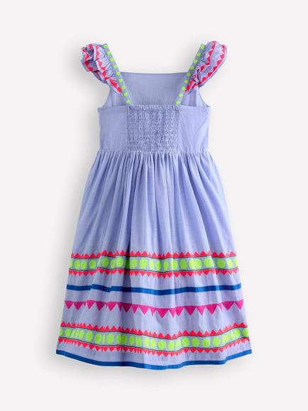 Mini Boden Kids' Annalisa Embroidered Flutter Sleeve Dress, Aztec Print - view 2, Aztec Print