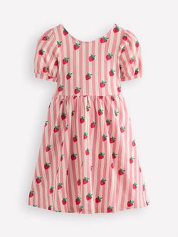 Mini Boden Kids' Ballerina Puff Sleeve Strawberry Print Dress, Pink Stripe, Pink Stripe